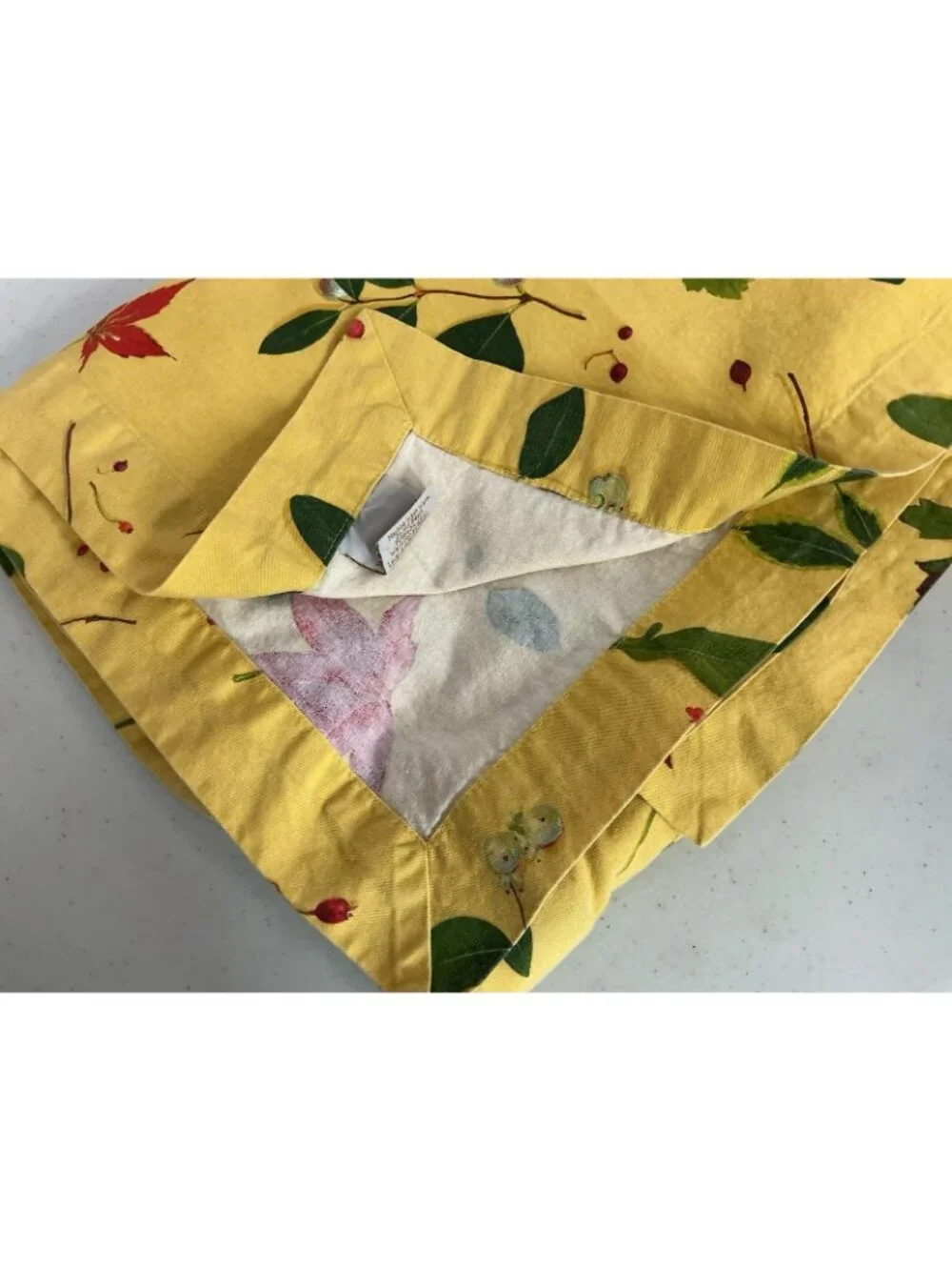 Williams Sonoma Yellow Cotton Tablecloth Floral Print Made Italy